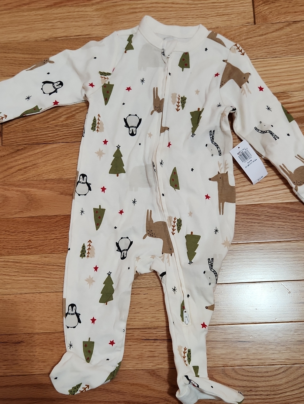 Old Navy Cream Footed One-Piece with Green Trees and Brown Deer